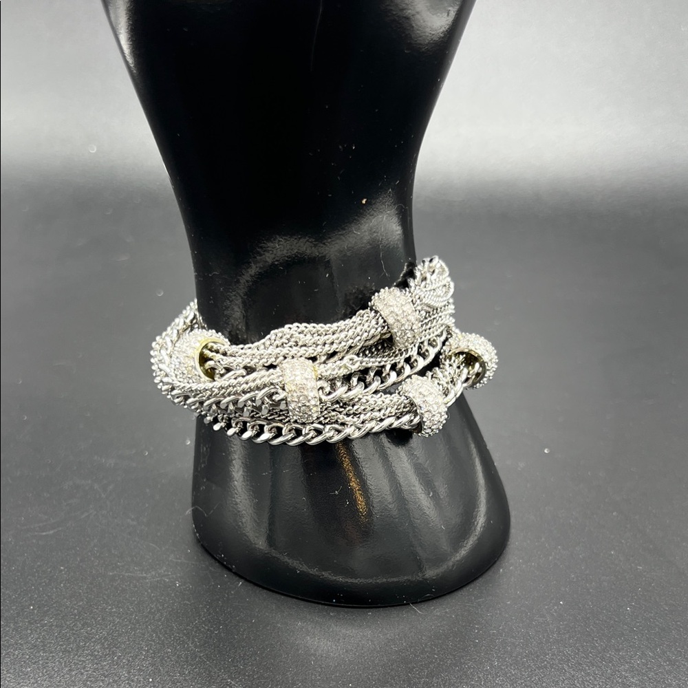 ABS Elegant Silver-tone and Rhinestones Three Strand Bracelet 7.25”